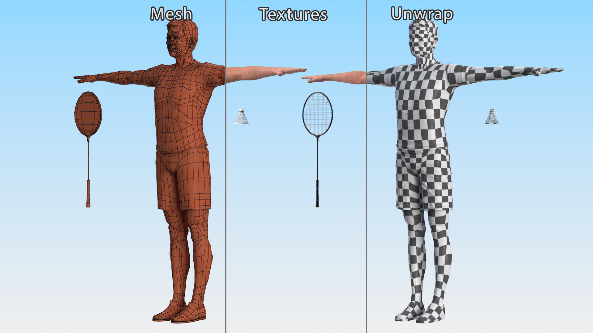 3D model Asian Elderly Man Badminton Style T-pose