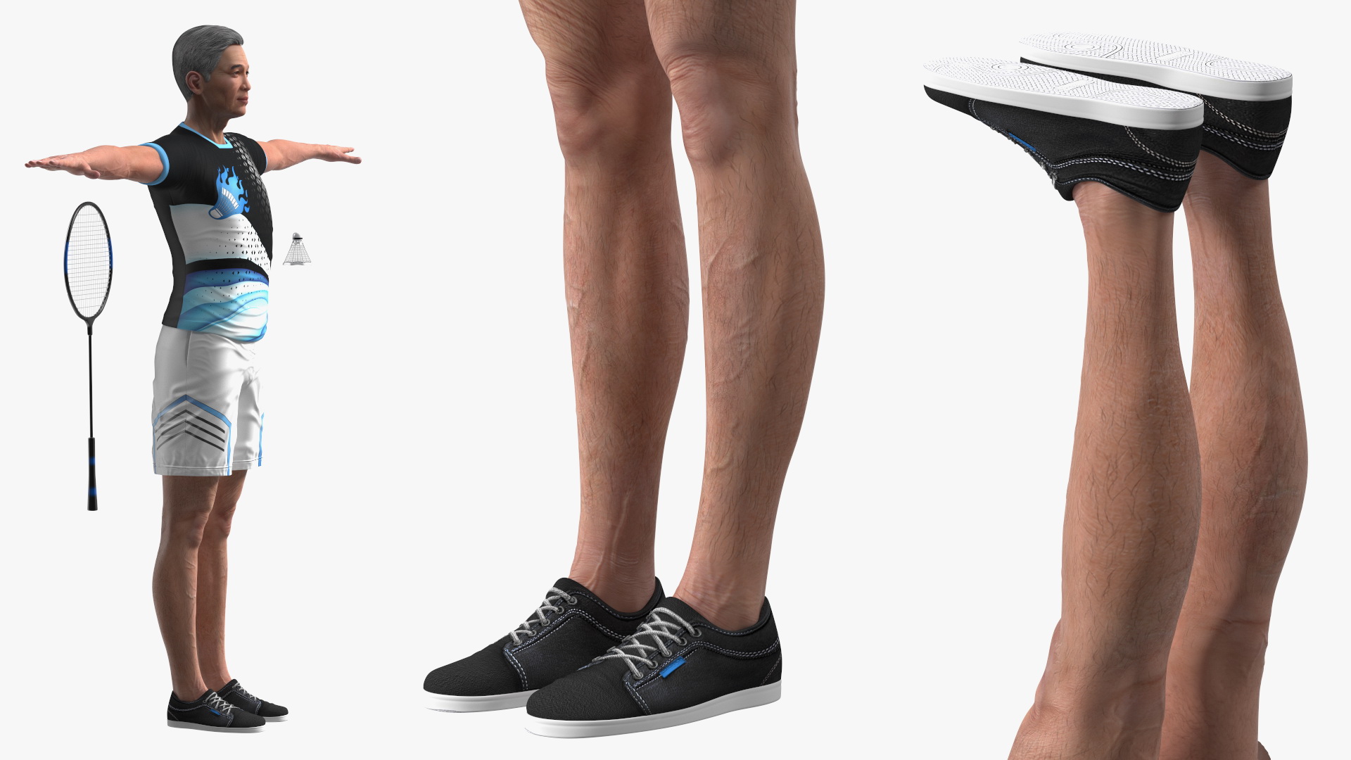 3D model Asian Elderly Man Badminton Style T-pose