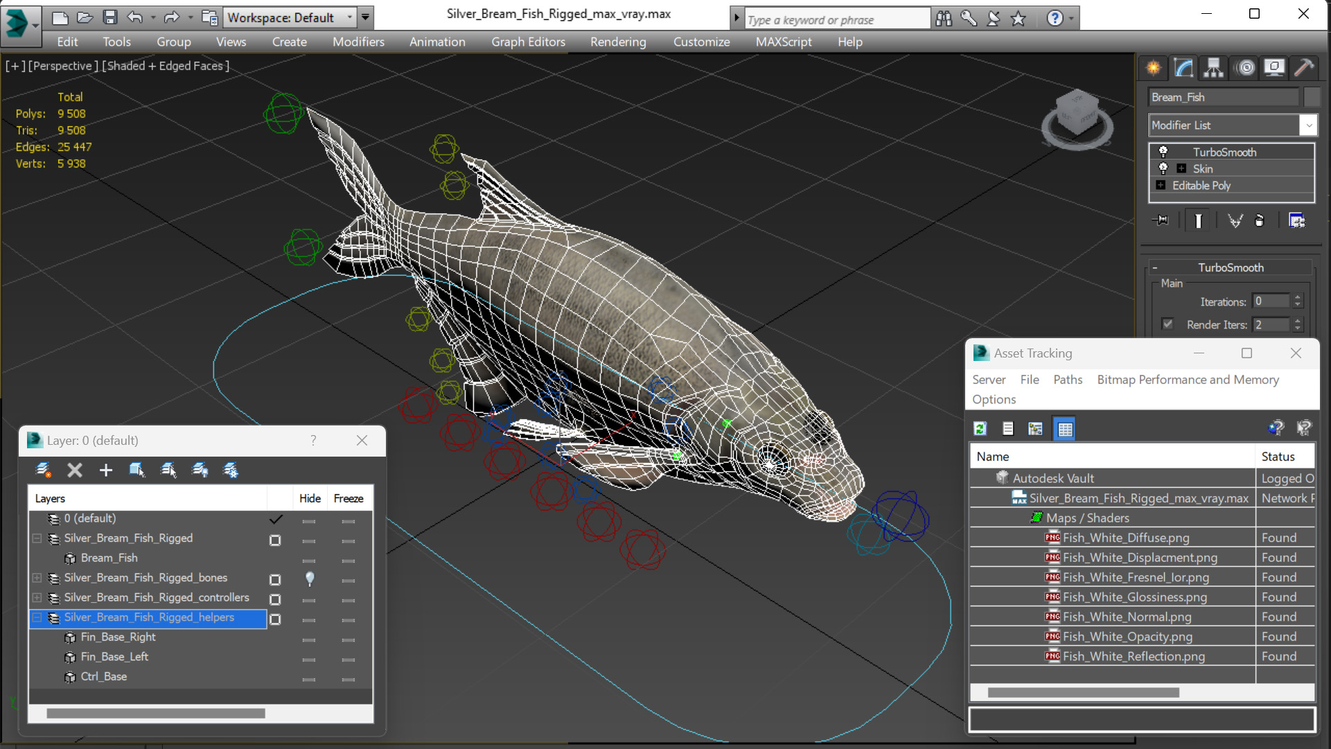 3D Silver Bream Fish Rigged for Cinema 4D model