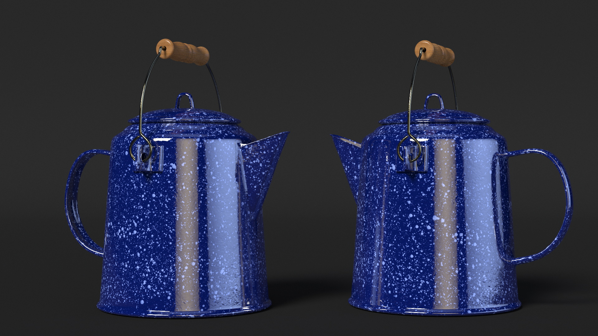 3D model Enamel Camping Kettle with Wooden Handle