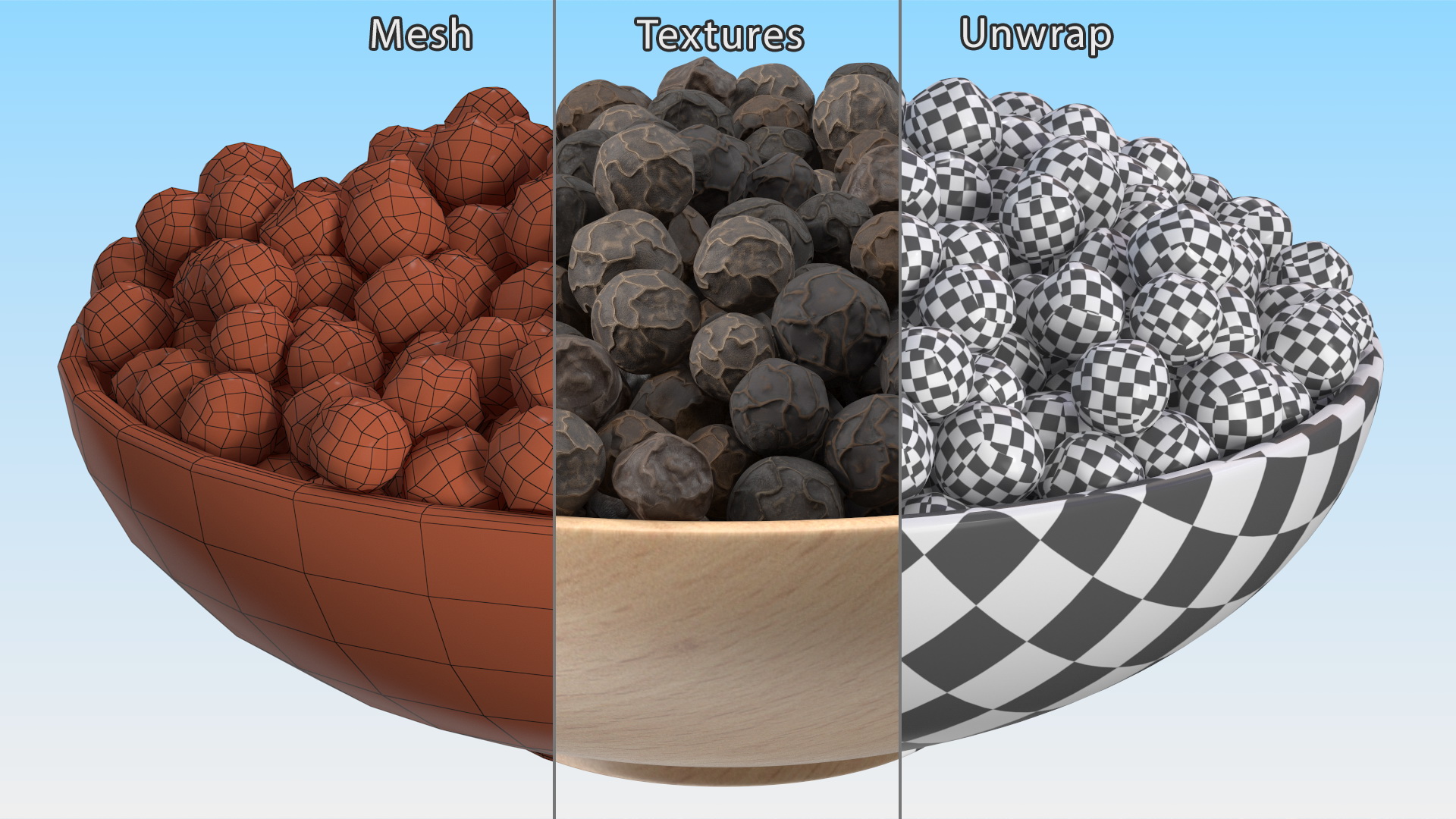 Dried Black Peppercorn in Wooden Bowl 3D