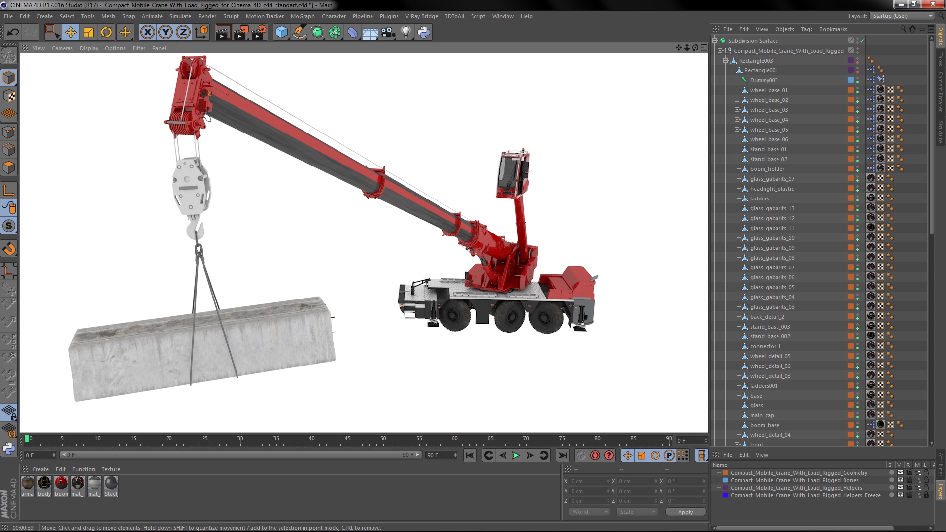 3D Compact Mobile Crane With Load Rigged for Cinema 4D