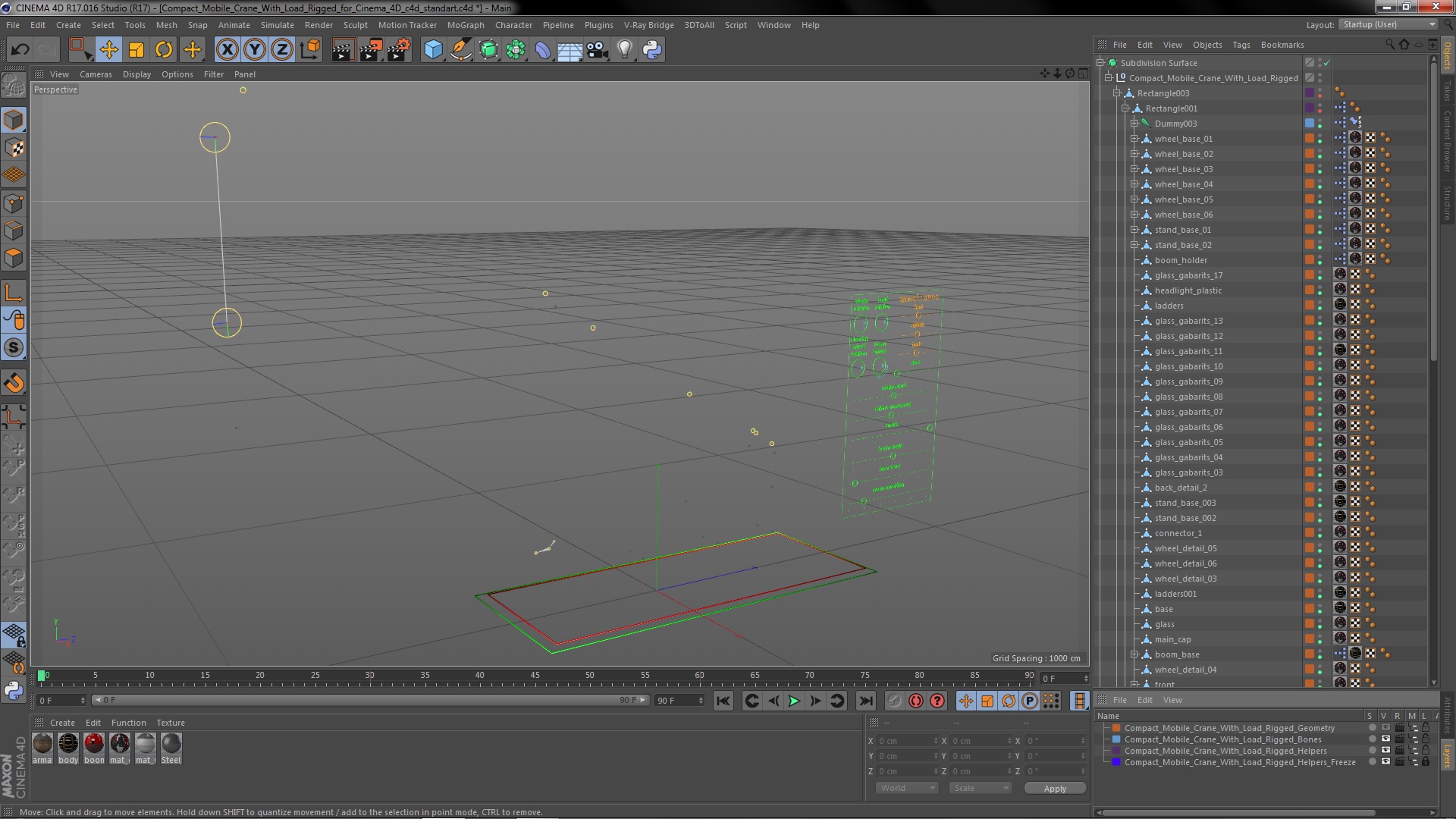 3D Compact Mobile Crane With Load Rigged for Cinema 4D