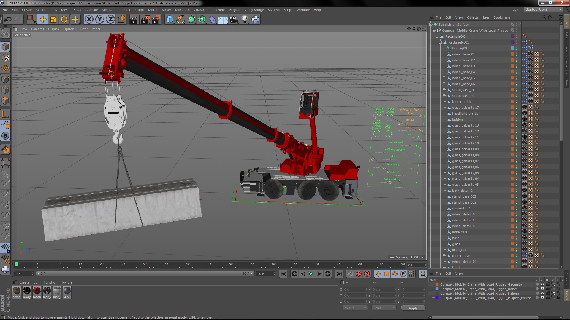 3D Compact Mobile Crane With Load Rigged for Cinema 4D