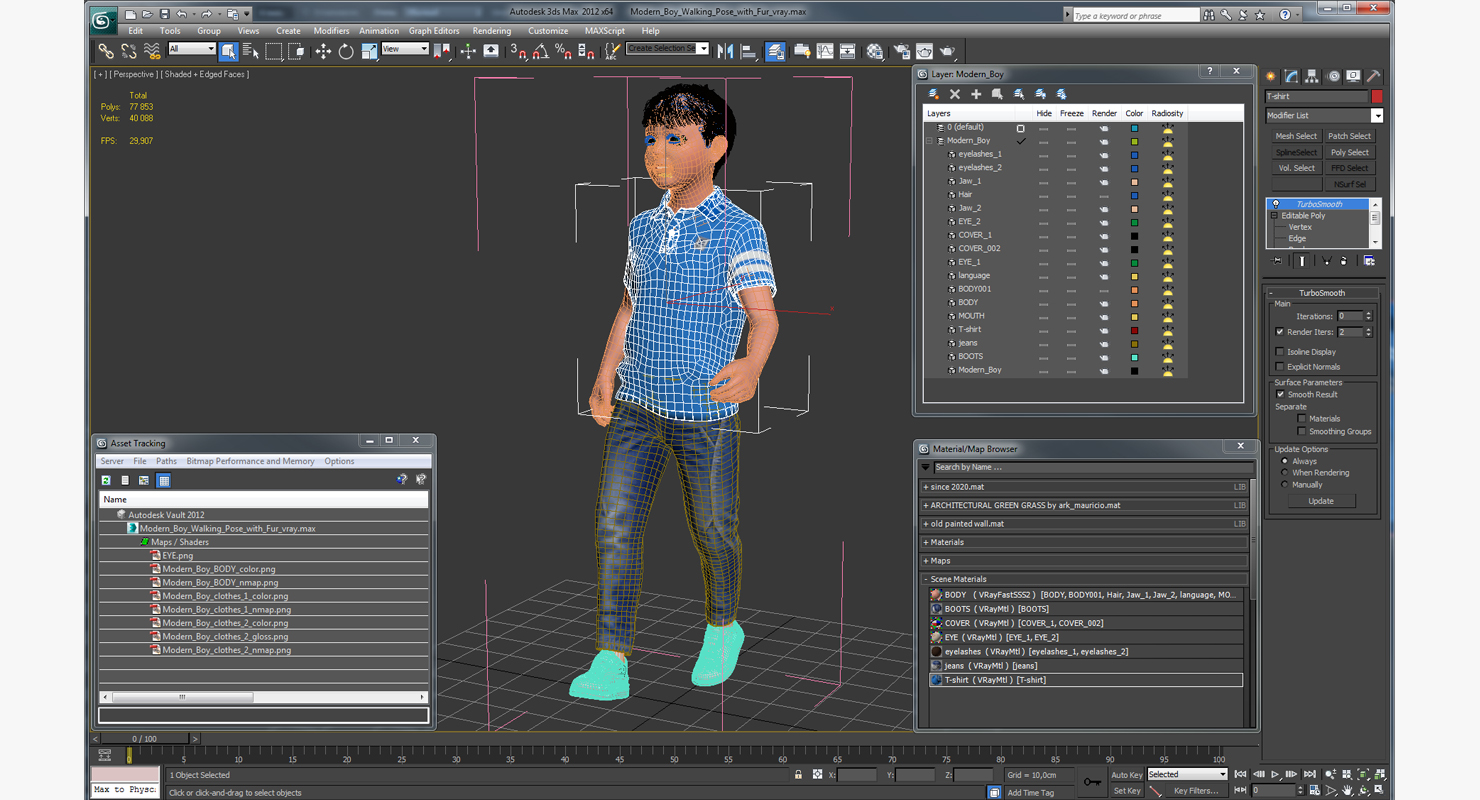 Modern Boy Walking Pose with Fur 3D