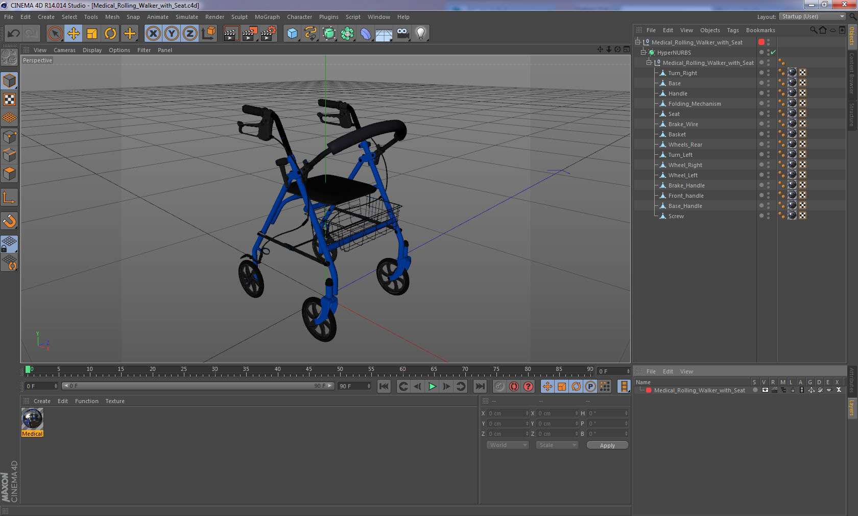 Medical Rolling Walker with Seat 3D