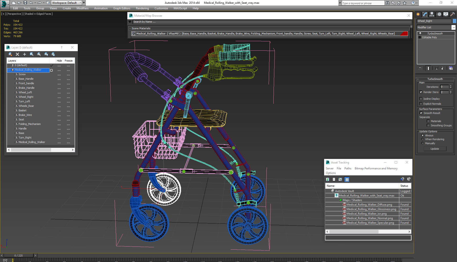 Medical Rolling Walker with Seat 3D