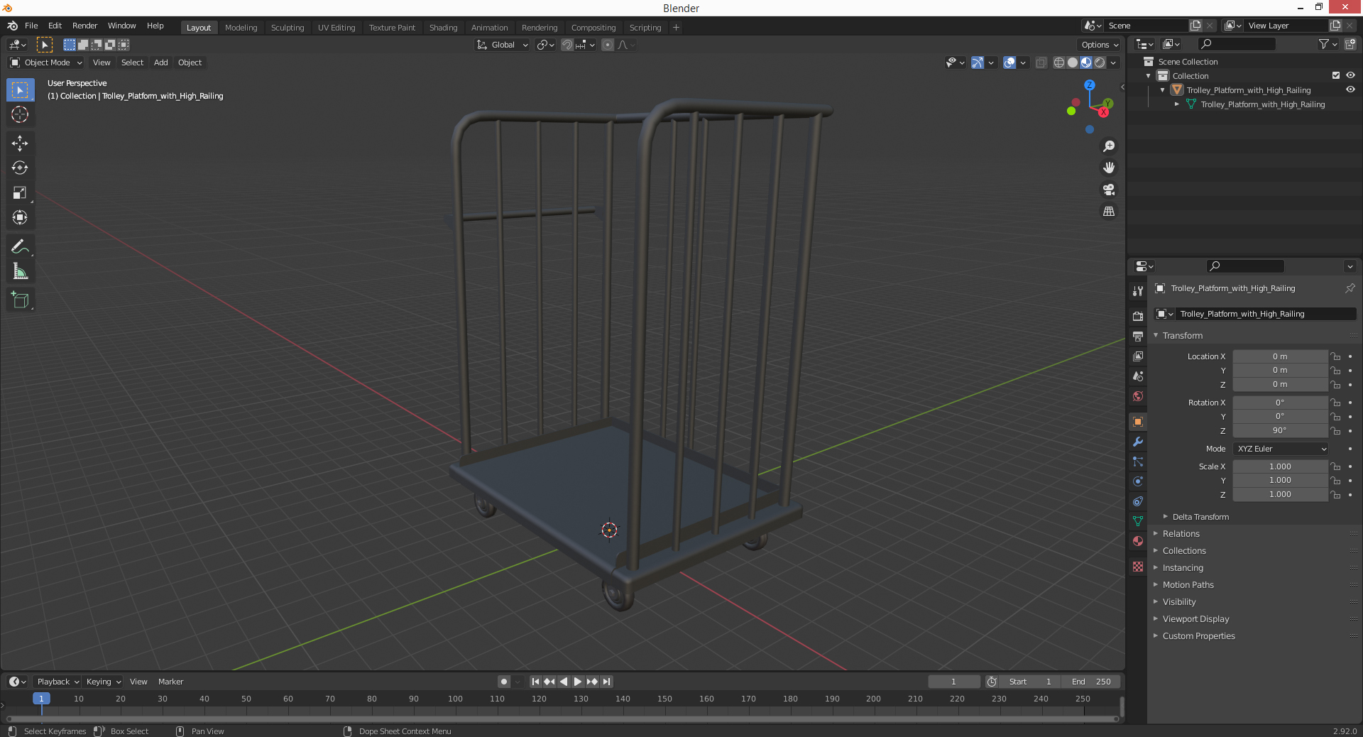 Trolley Platform with High Railing 3D model