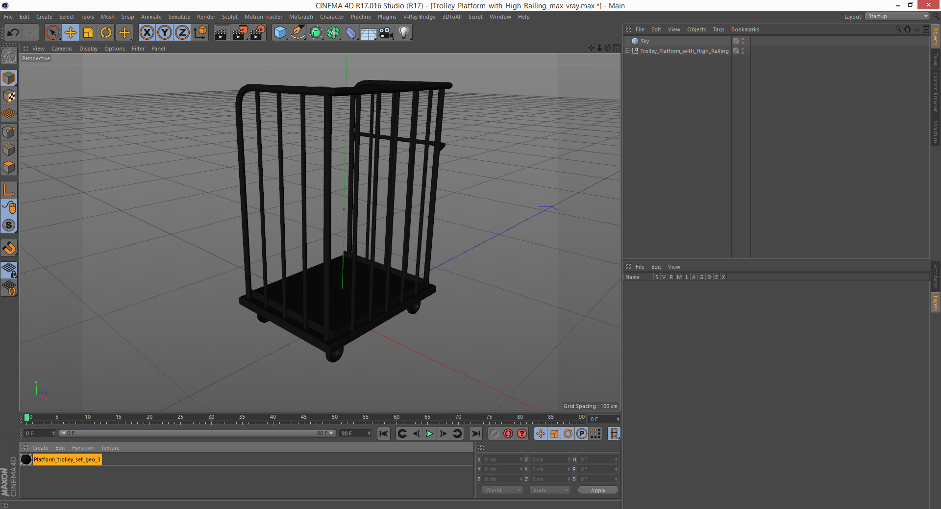 Trolley Platform with High Railing 3D model