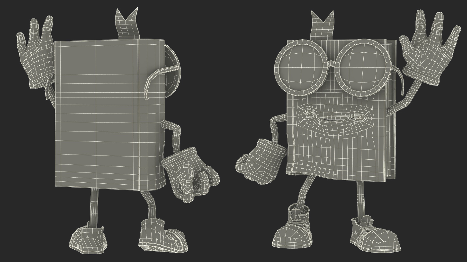 3D model Blue Textbook Character Waving Pose