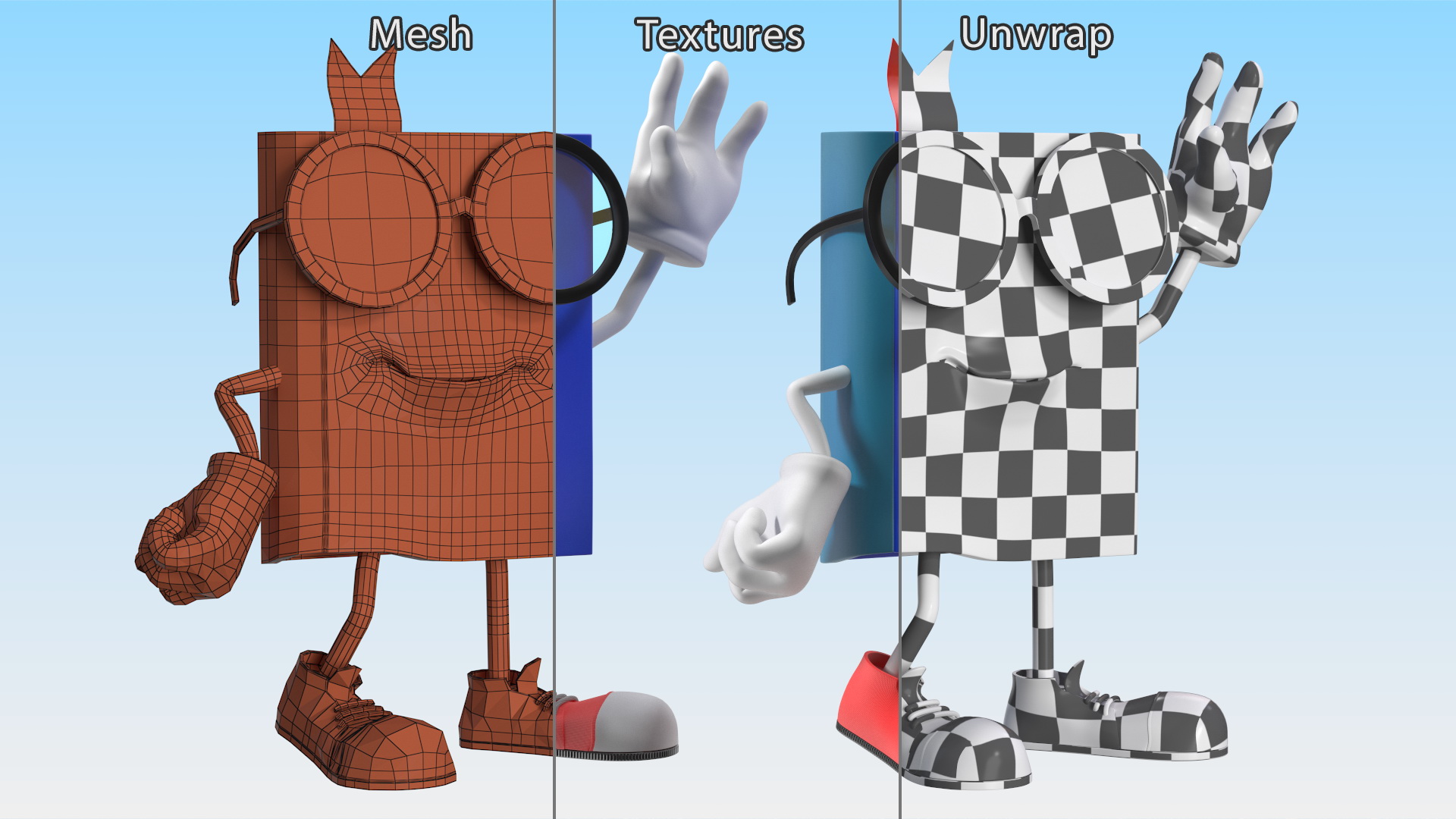 3D model Blue Textbook Character Waving Pose