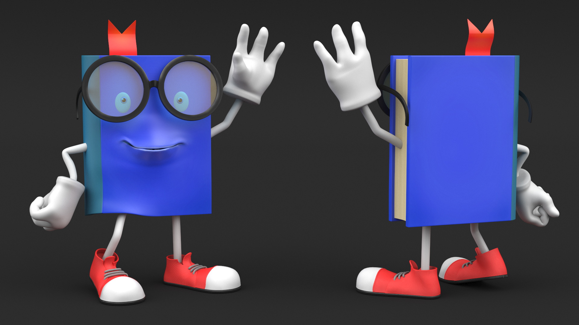 3D model Blue Textbook Character Waving Pose