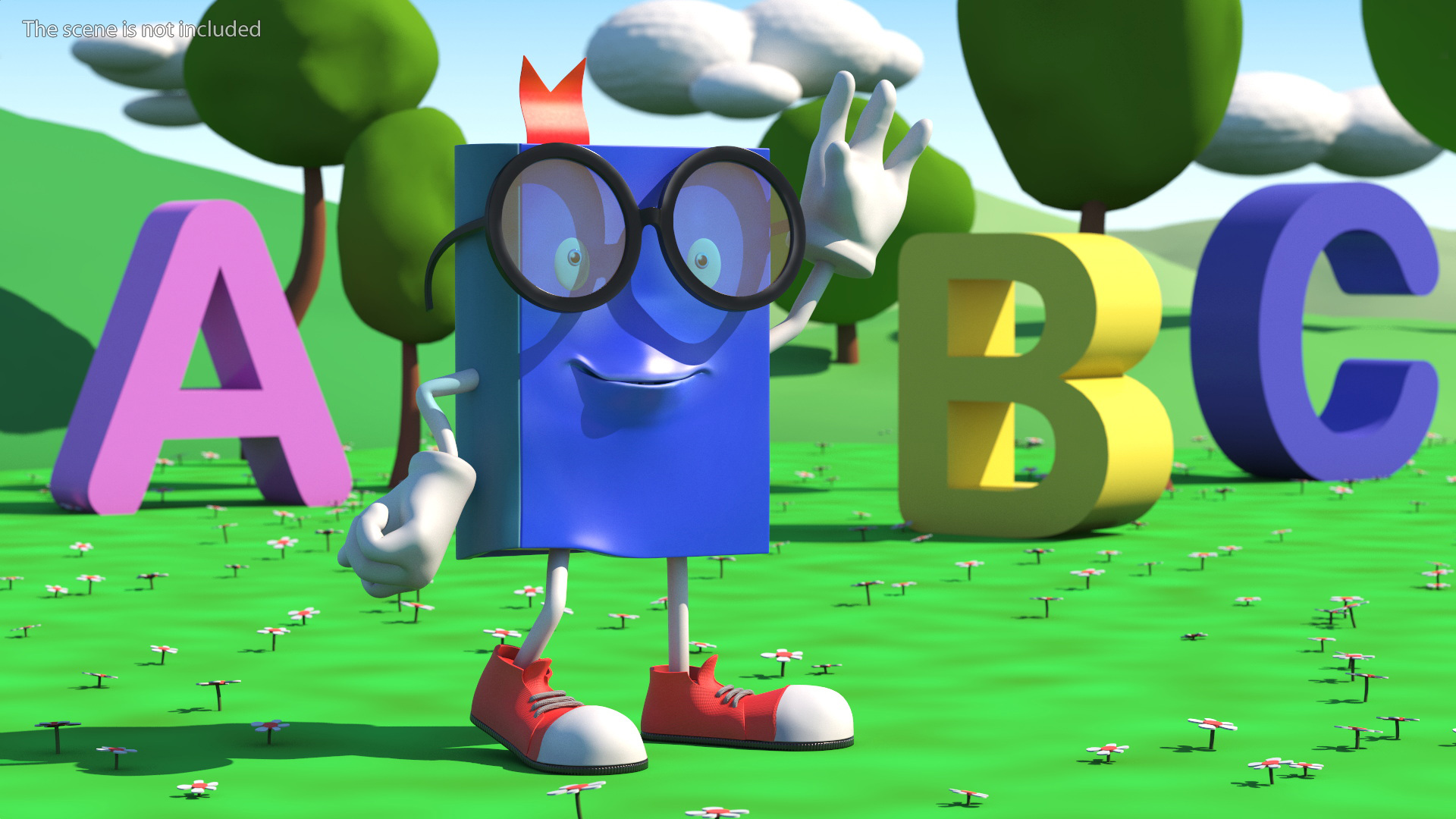 3D model Blue Textbook Character Waving Pose