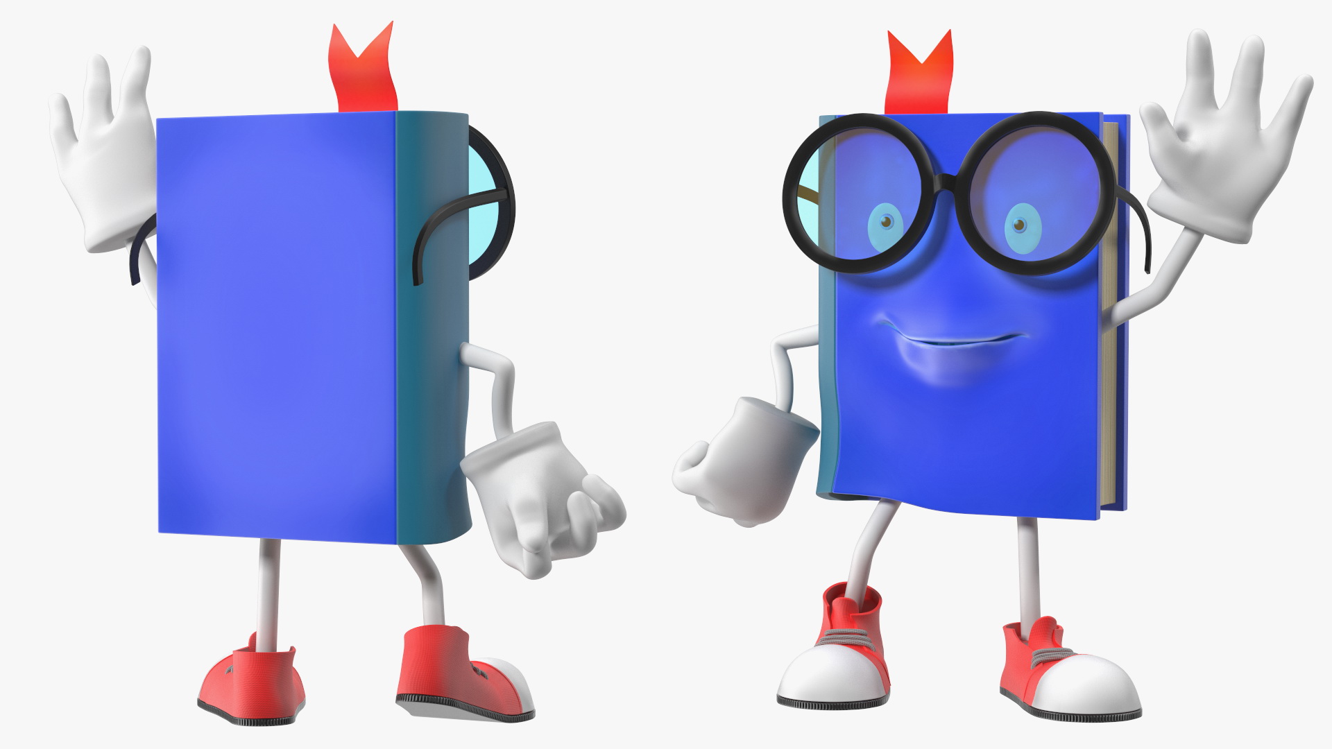 3D model Blue Textbook Character Waving Pose