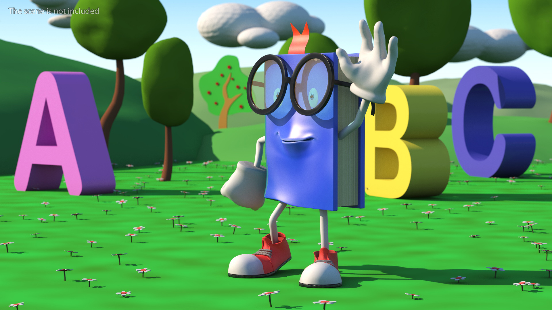 3D model Blue Textbook Character Waving Pose