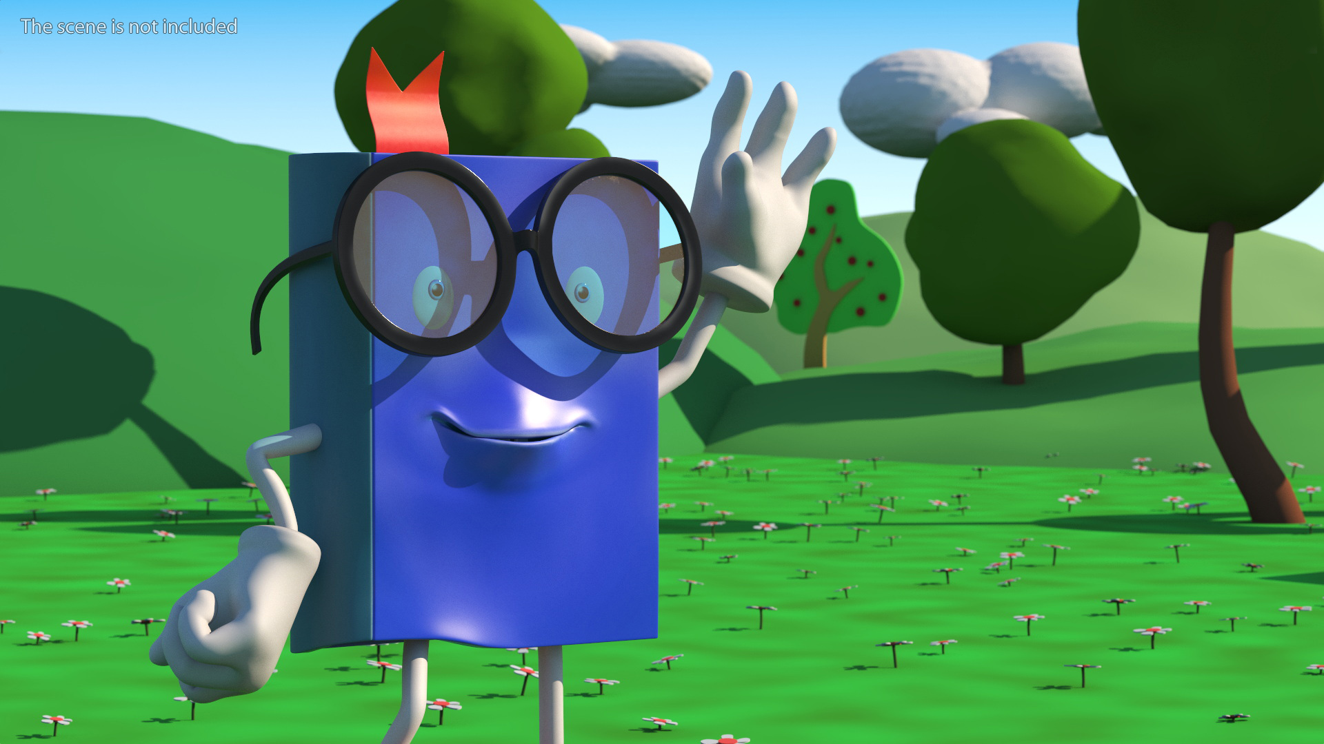 3D model Blue Textbook Character Waving Pose