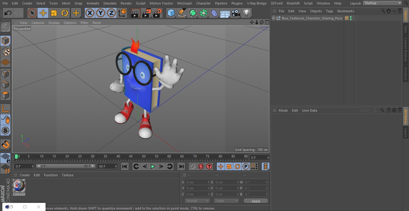 3D model Blue Textbook Character Waving Pose