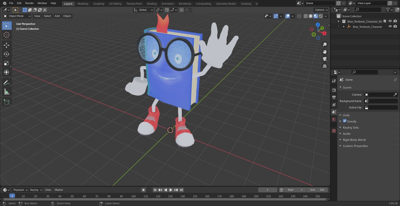 3D model Blue Textbook Character Waving Pose