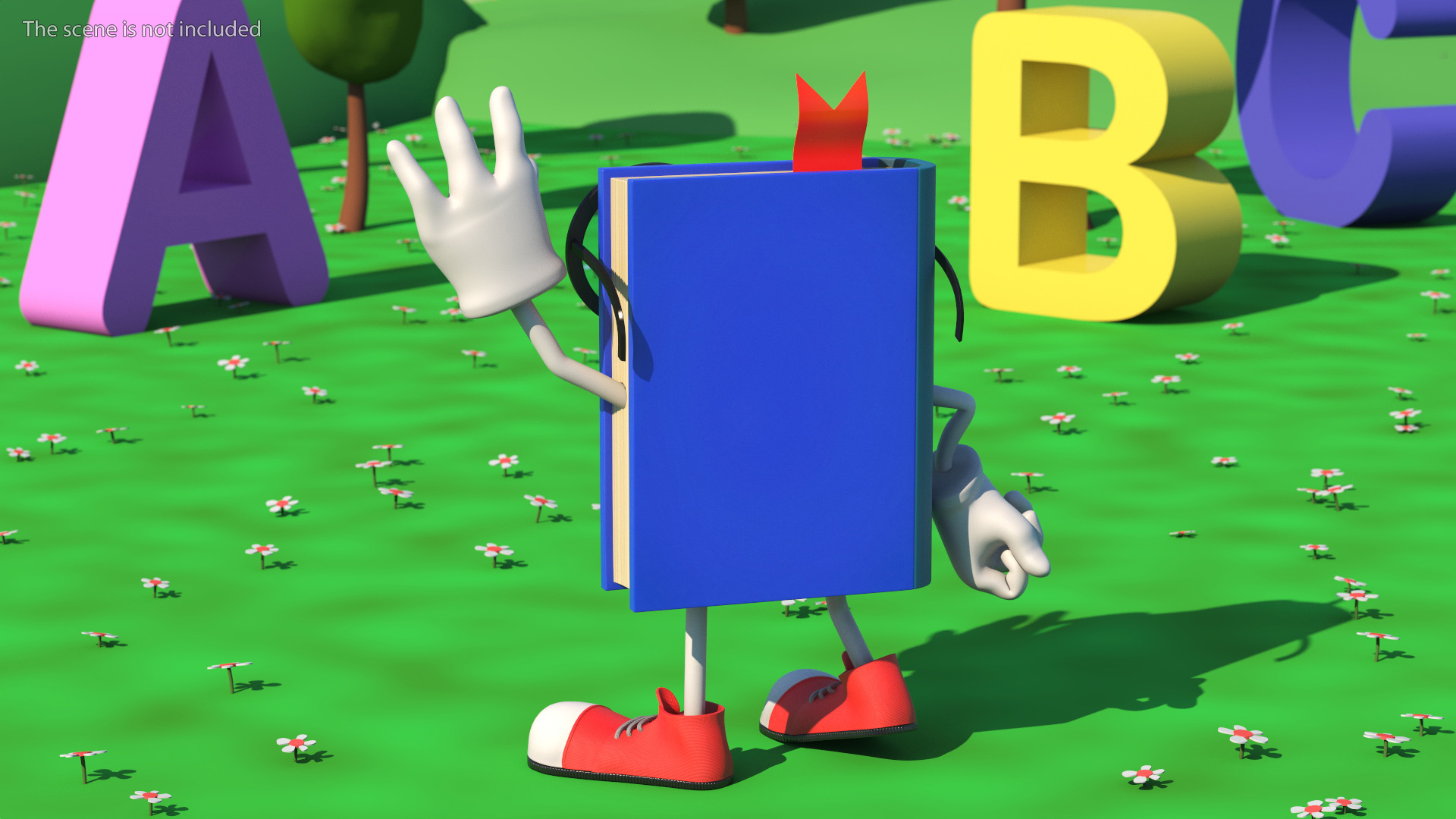 3D model Blue Textbook Character Waving Pose