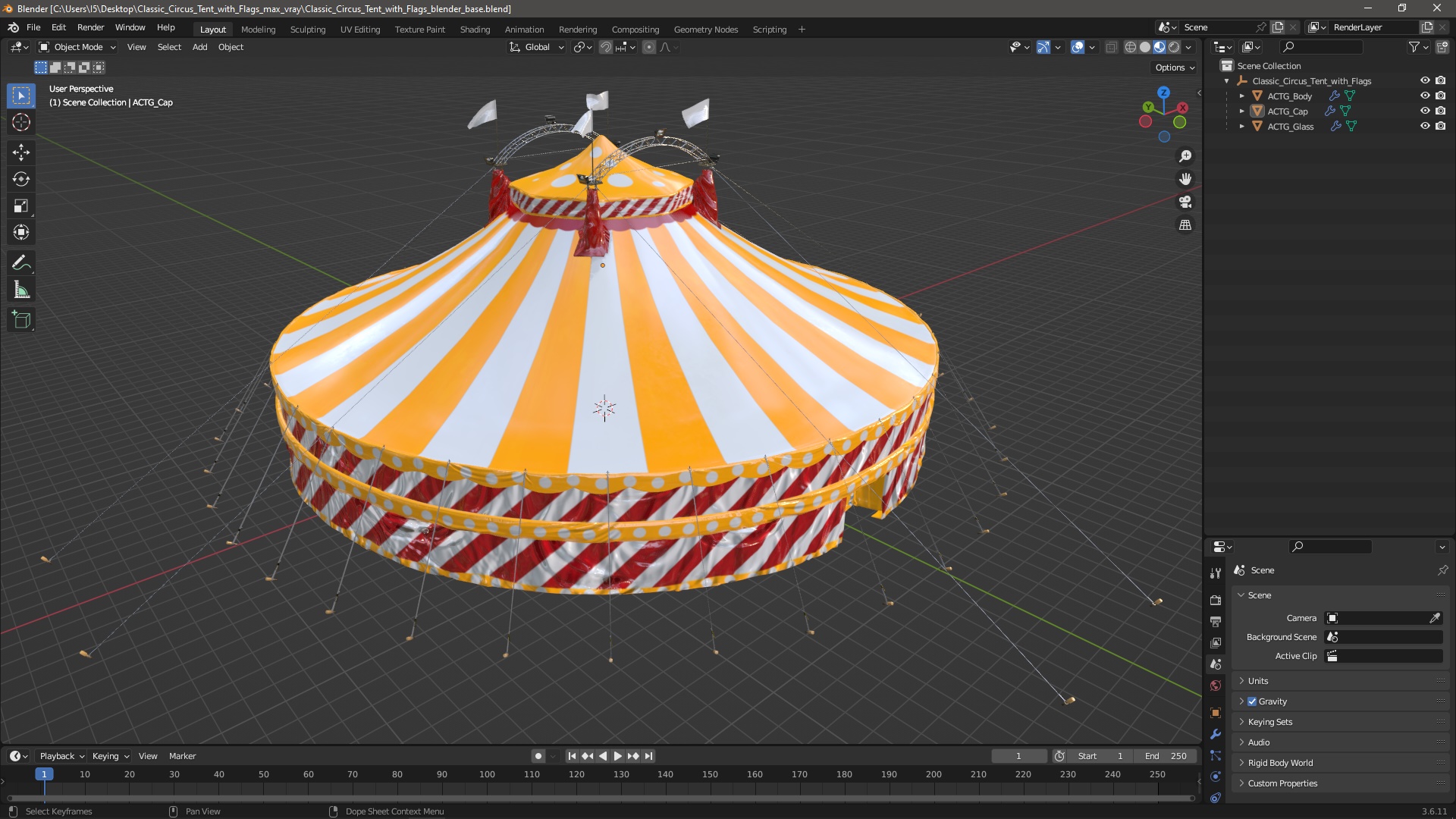 3D model Classic Circus Tent with Flags