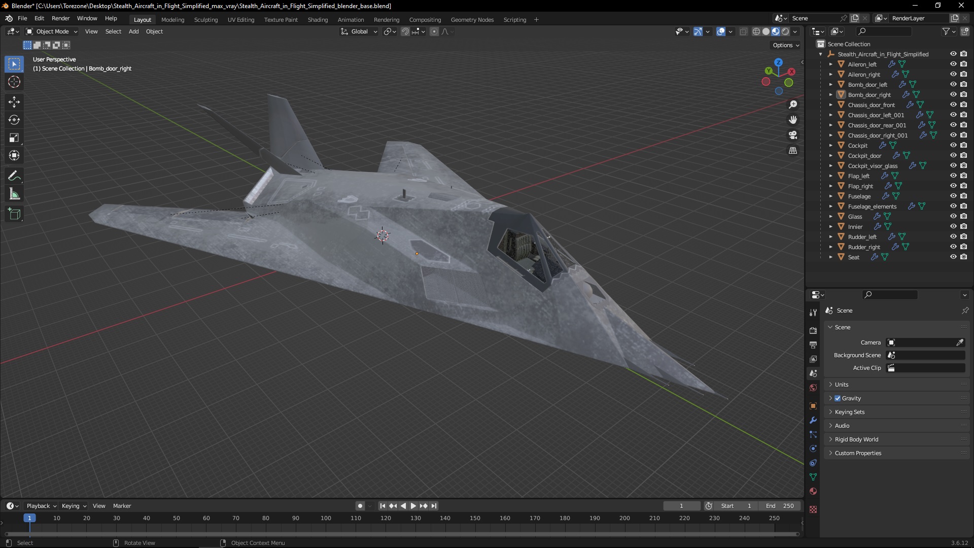 Stealth Aircraft in Flight Simplified 3D