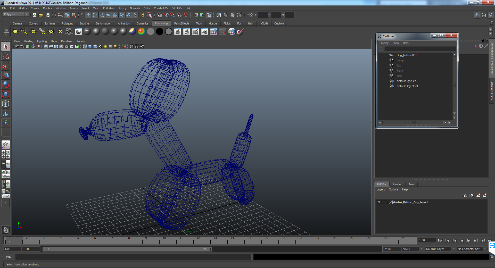 3D Golden Balloon Dog model