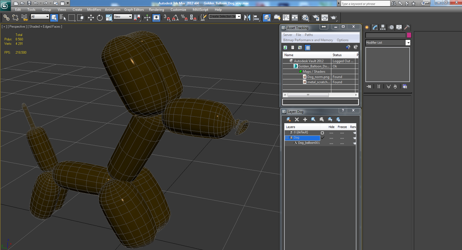 3D Golden Balloon Dog model