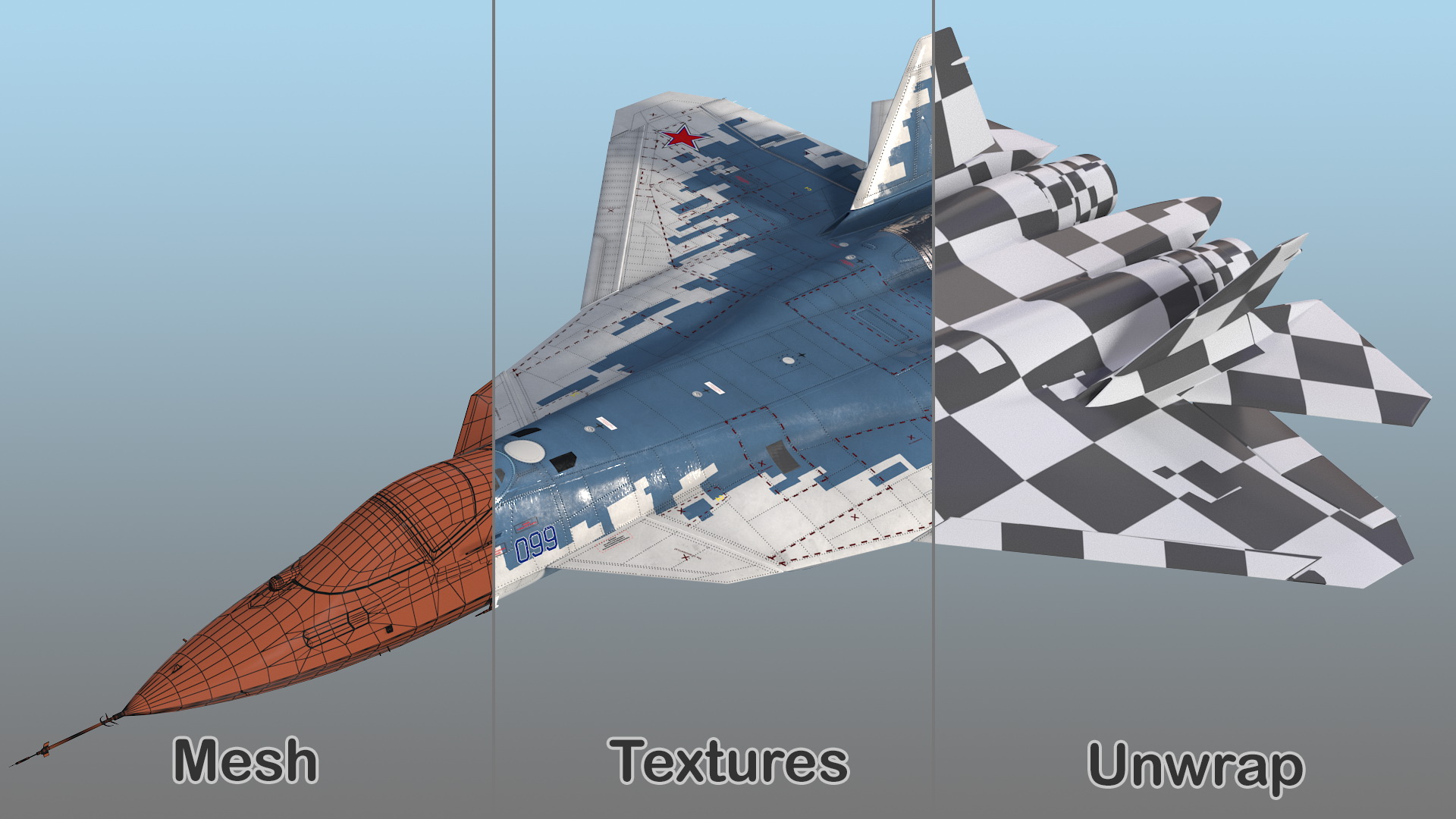 Sukhoi SU 57 Camo Flight 3D model