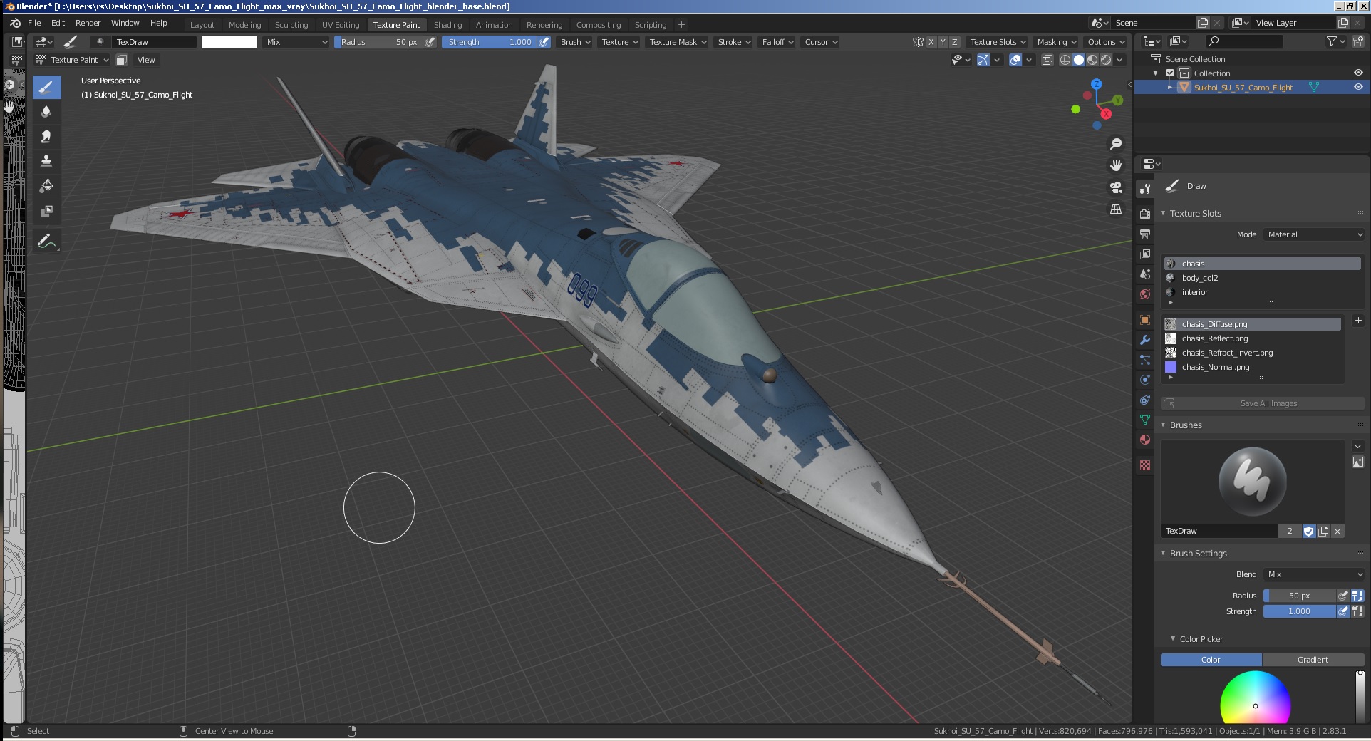 Sukhoi SU 57 Camo Flight 3D model