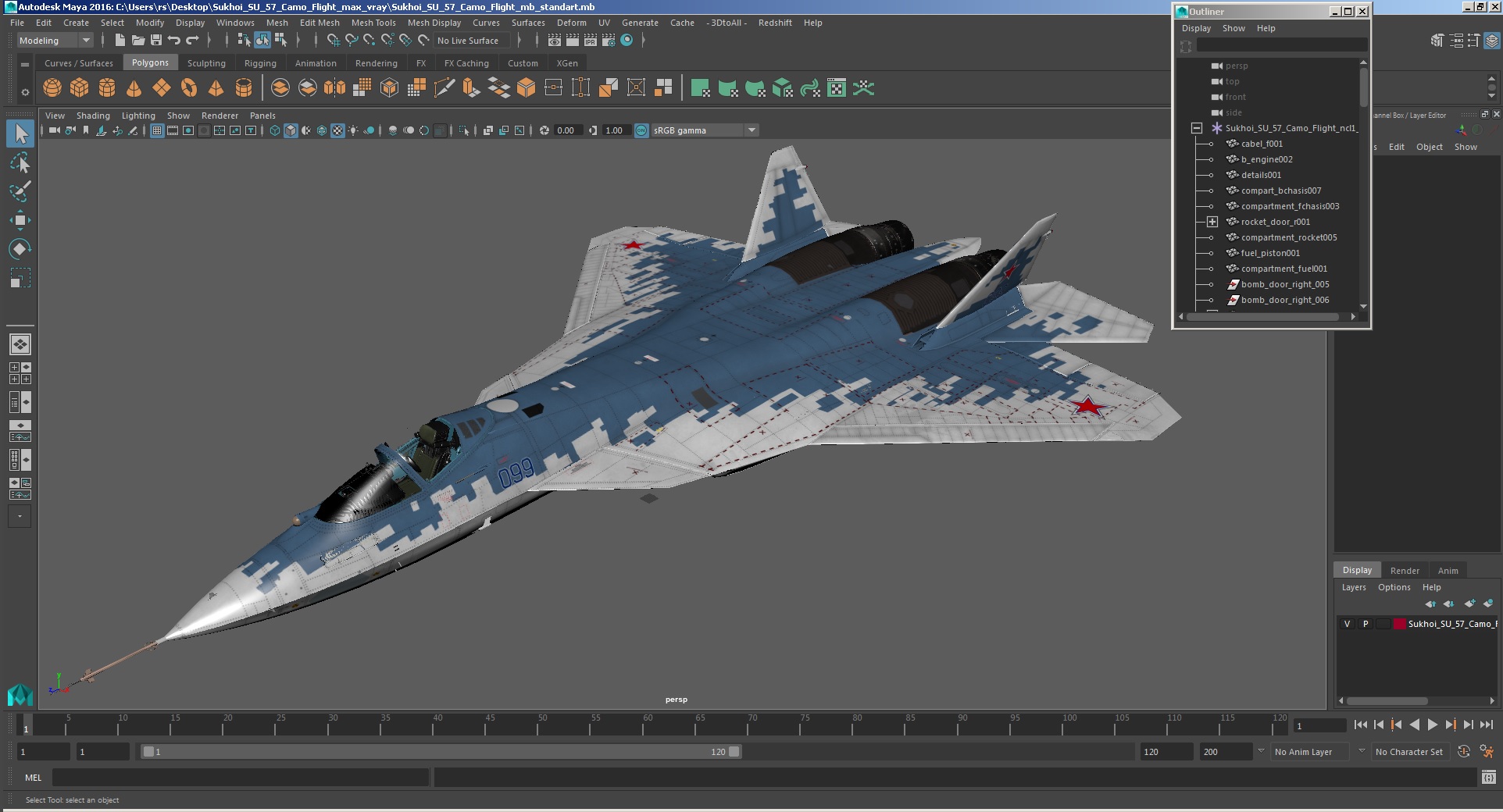 Sukhoi SU 57 Camo Flight 3D model