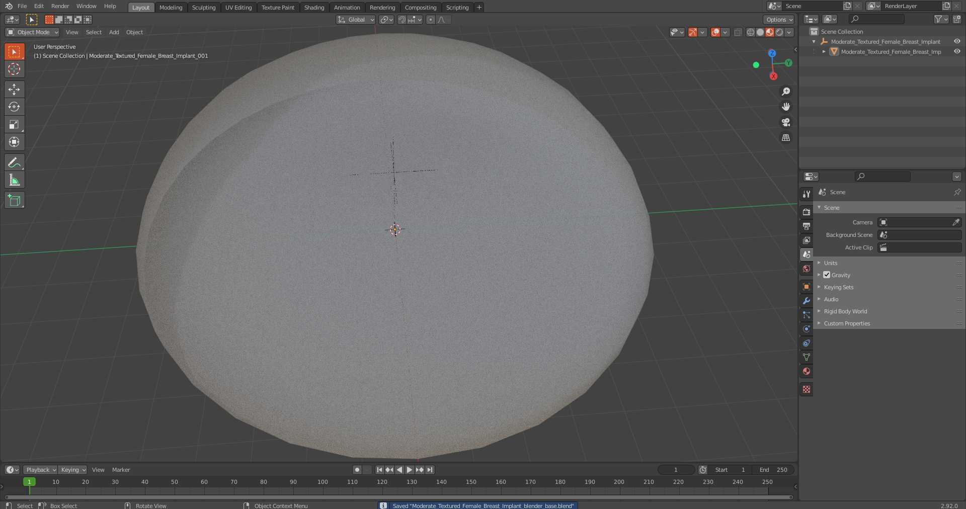 Moderate Textured Female Breast Implant 3D model