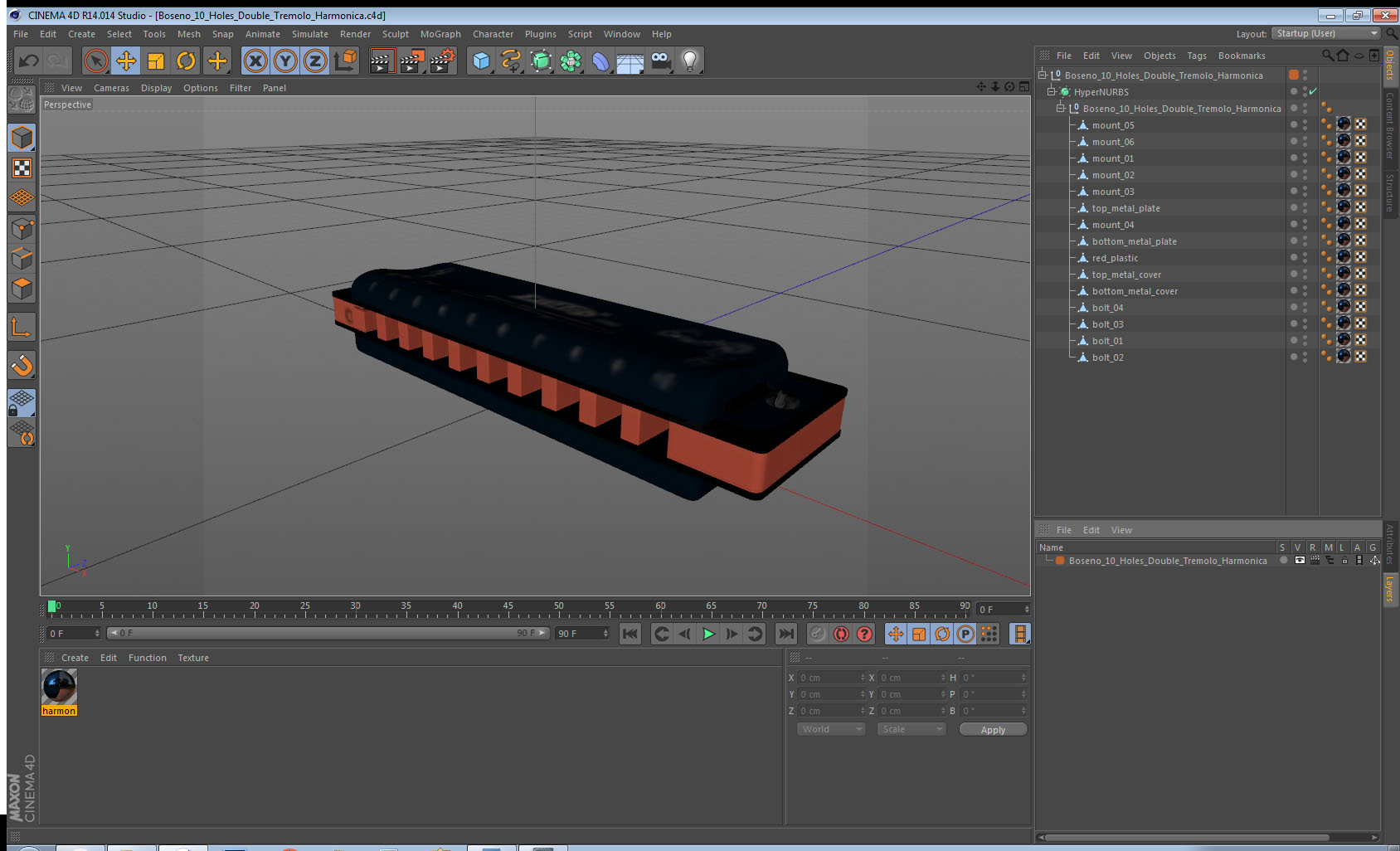 3D model Boseno 10 Holes Double Tremolo Harmonica