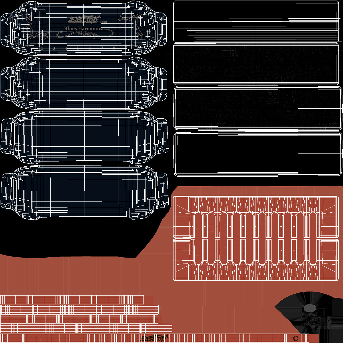 3D model Boseno 10 Holes Double Tremolo Harmonica