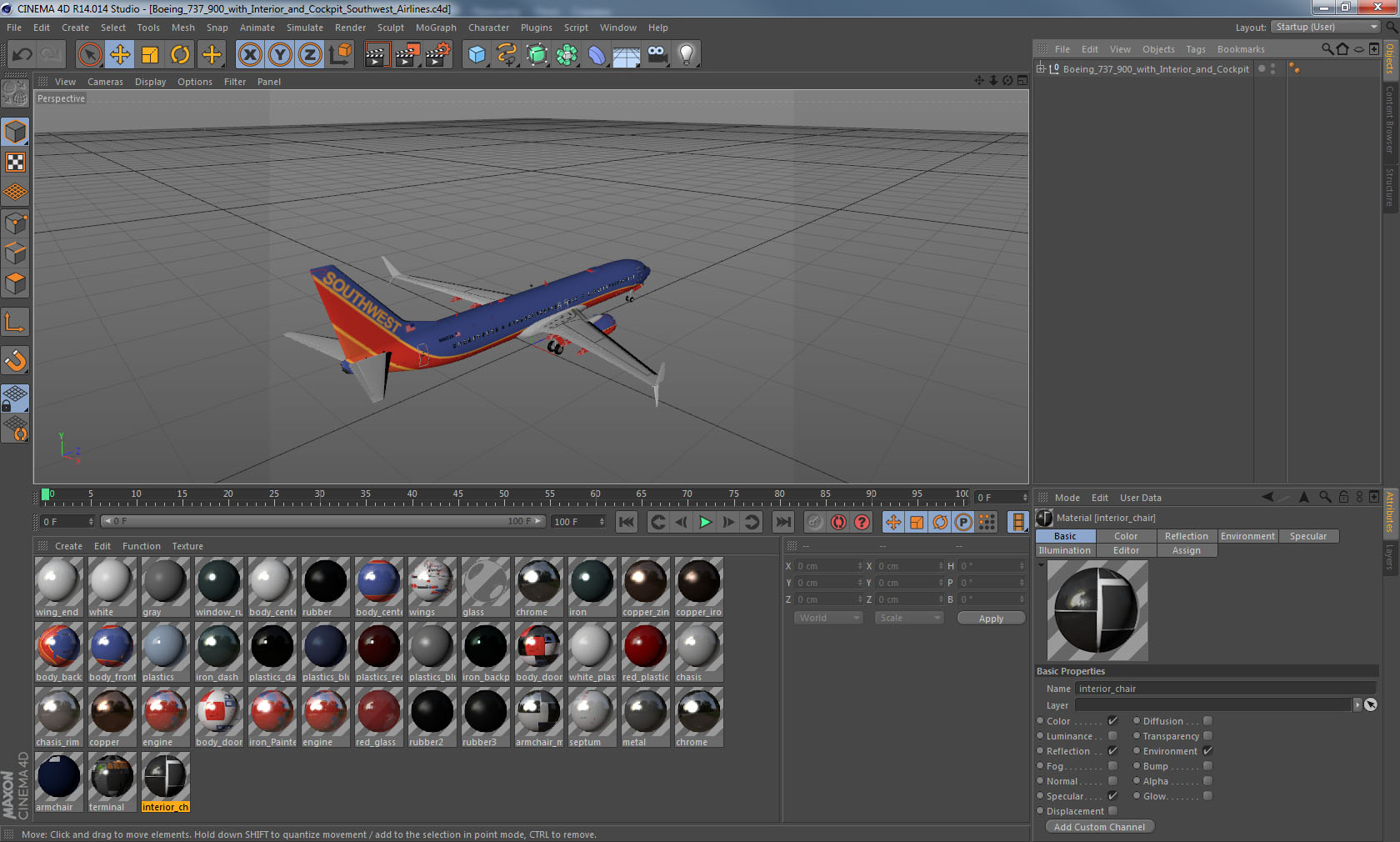 Boeing 737 900 with Interior and Cockpit Southwest Airlines 3D model