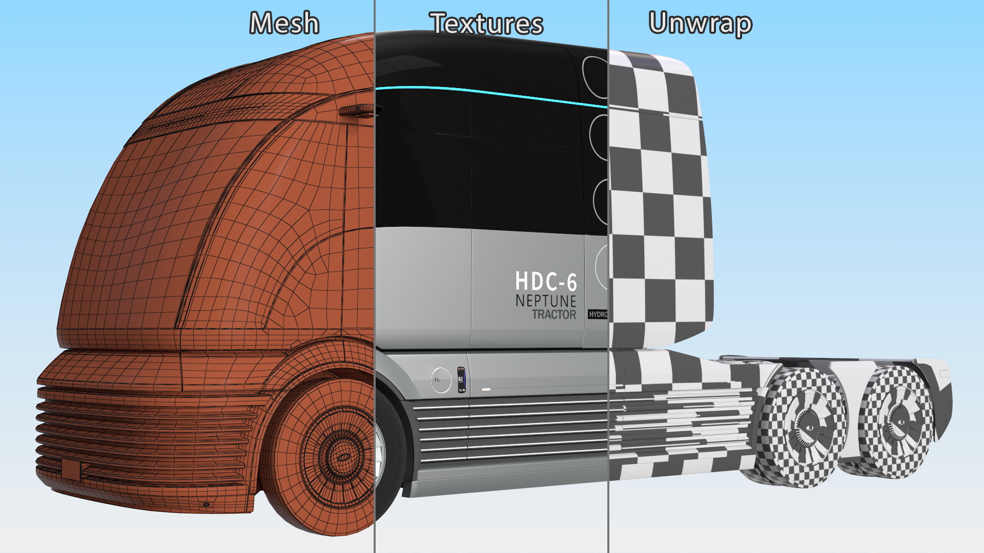 3D Heavy Duty Hydrogen Semi Truck Hyundai HDC-6 Neptune Rigged for Maya model