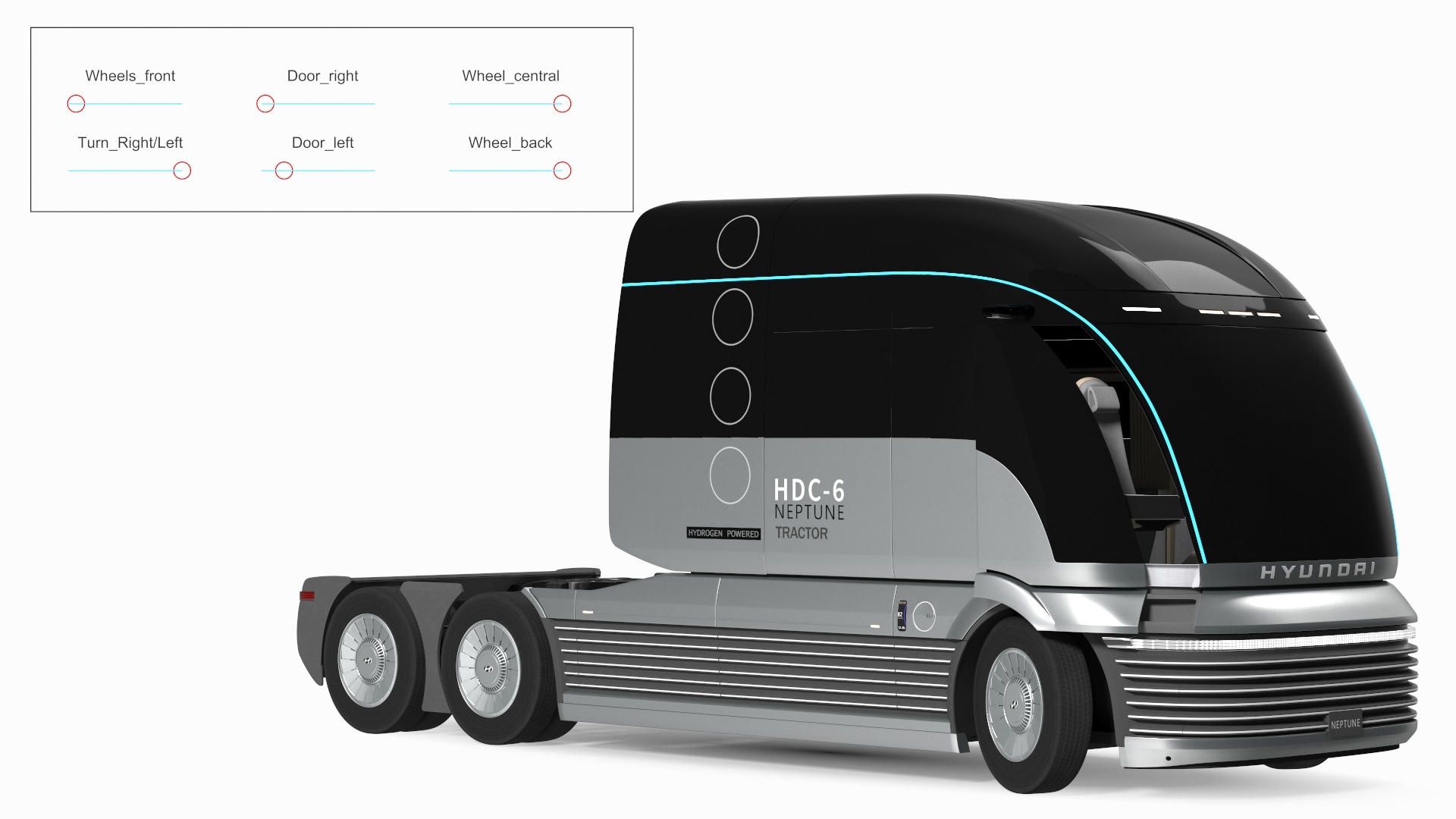 3D Heavy Duty Hydrogen Semi Truck Hyundai HDC-6 Neptune Rigged for Maya model