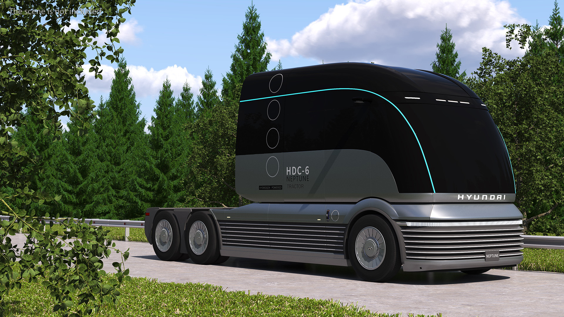 3D Heavy Duty Hydrogen Semi Truck Hyundai HDC-6 Neptune Rigged for Maya model