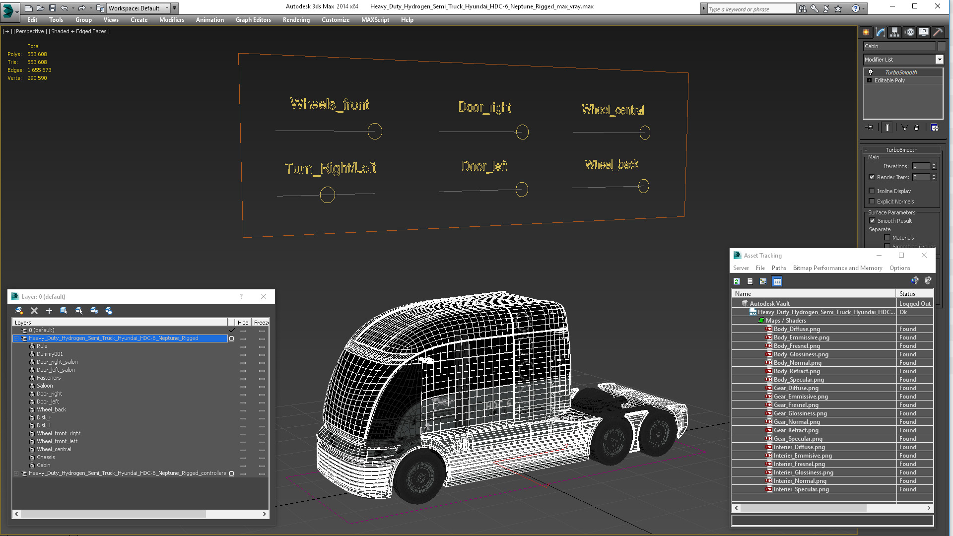 3D Heavy Duty Hydrogen Semi Truck Hyundai HDC-6 Neptune Rigged for Maya model