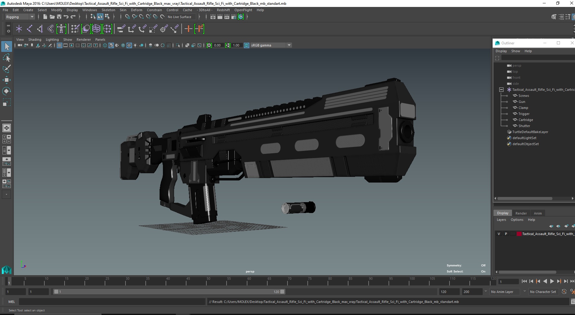 3D model Tactical Assault Rifle Sci Fi with Cartridge Black