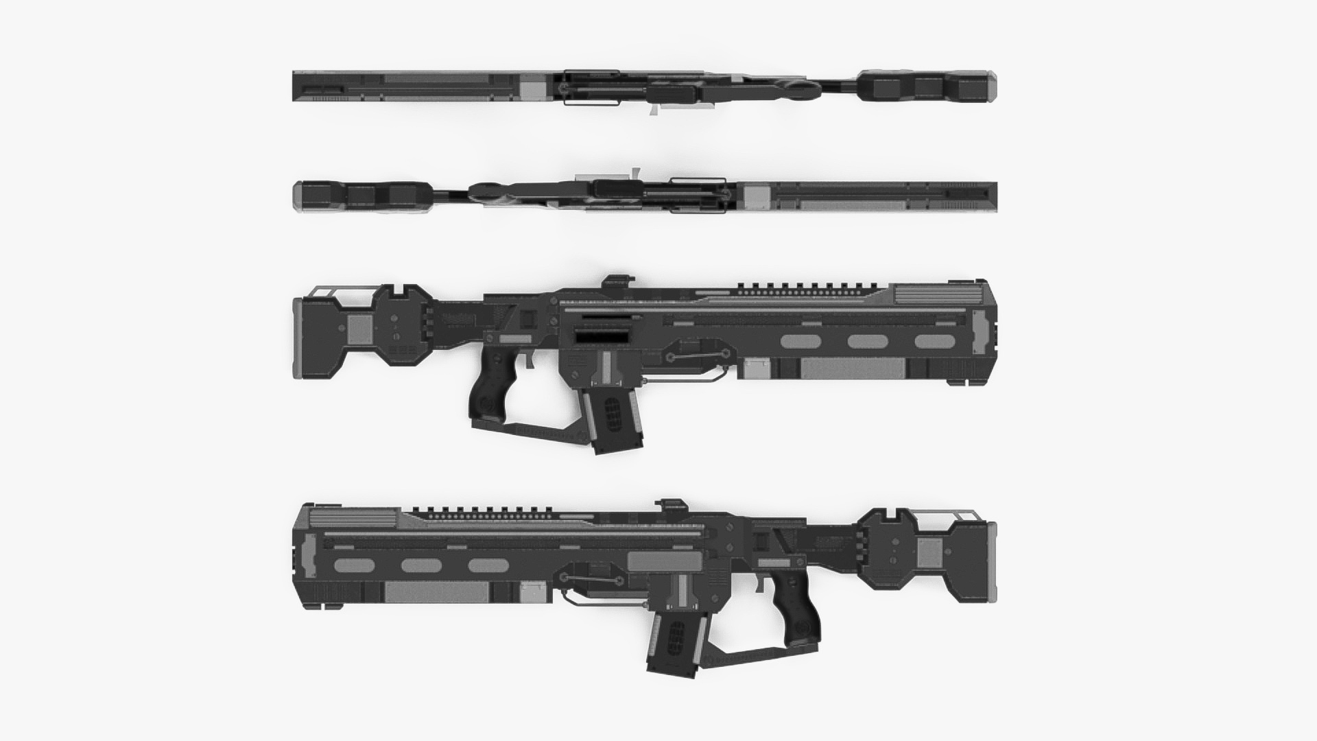 3D model Tactical Assault Rifle Sci Fi with Cartridge Black