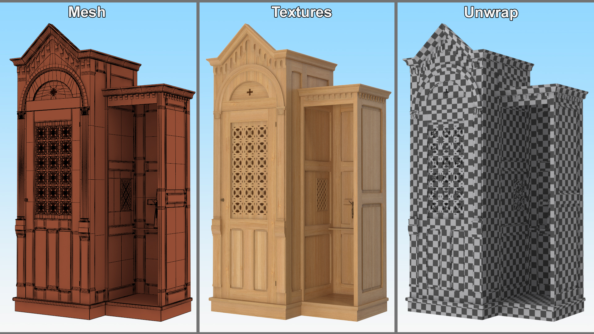 3D Confessional Aspen Wood model
