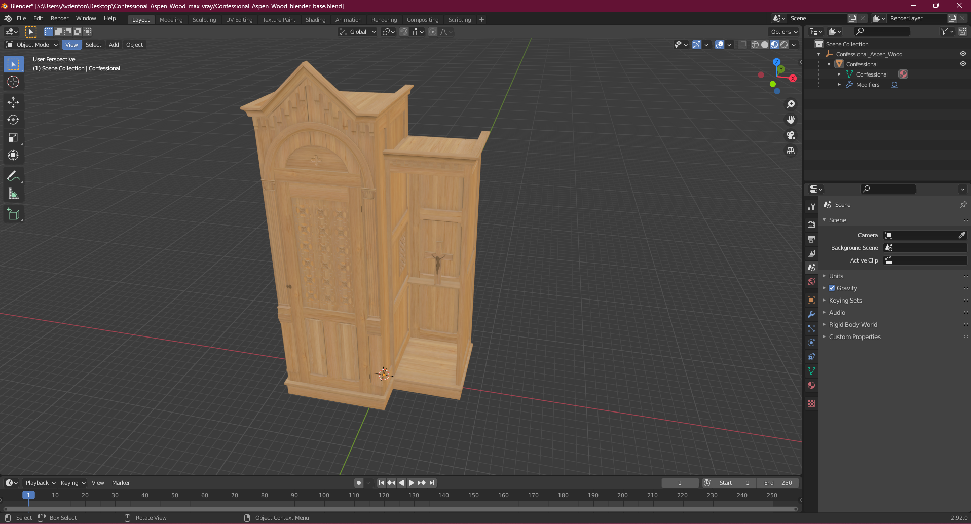 3D Confessional Aspen Wood model