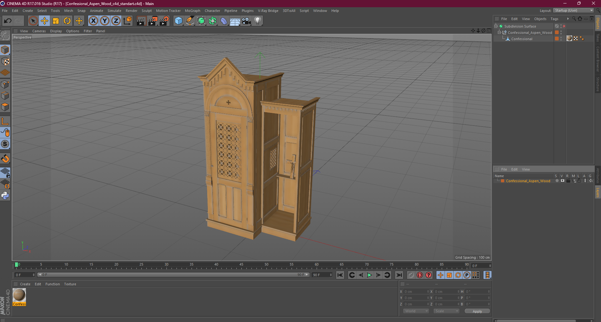 3D Confessional Aspen Wood model