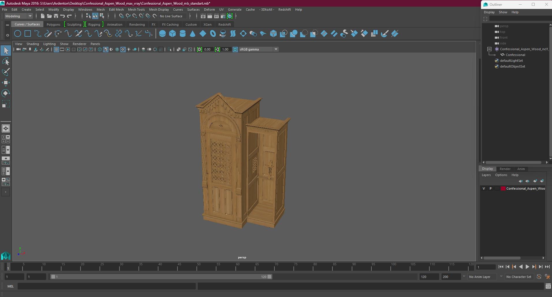 3D Confessional Aspen Wood model