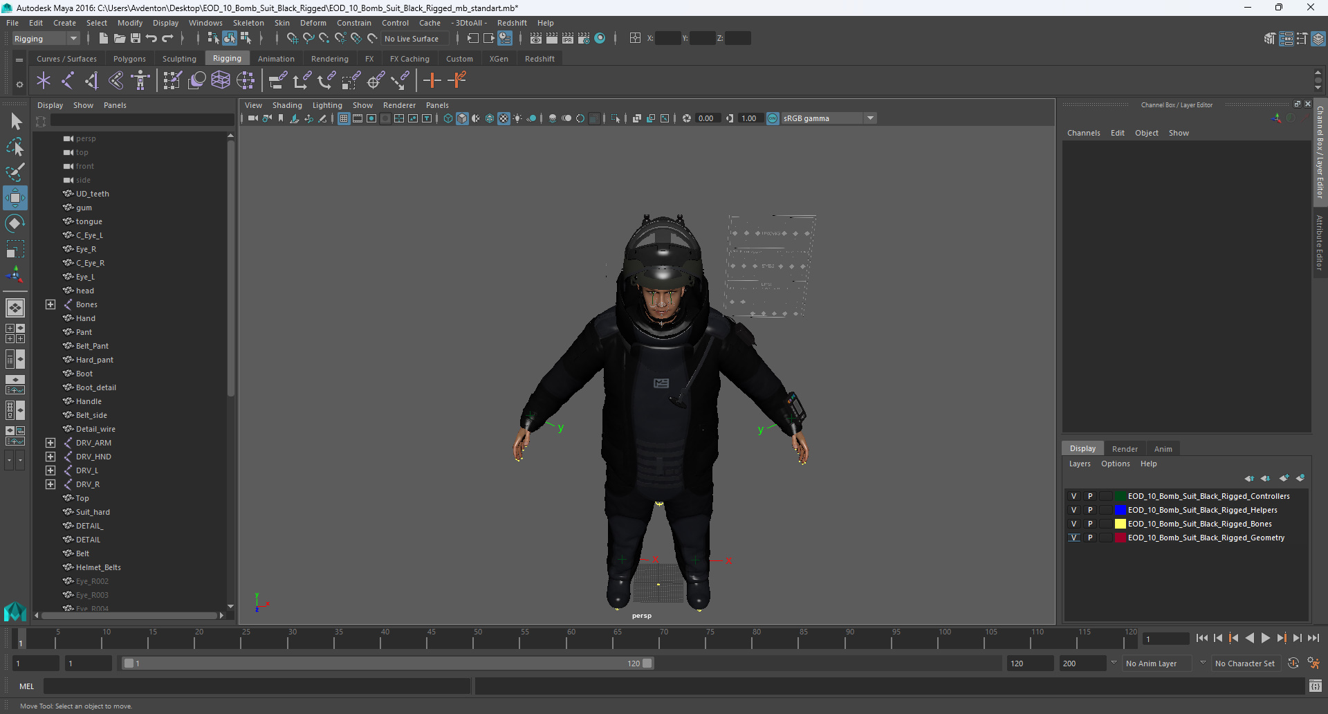 3D EOD 10 Bomb Suit Black Rigged for Maya model