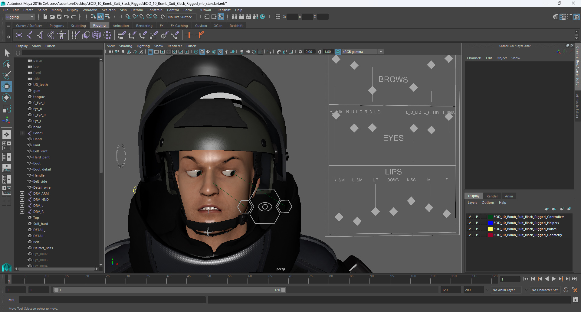 3D EOD 10 Bomb Suit Black Rigged for Maya model