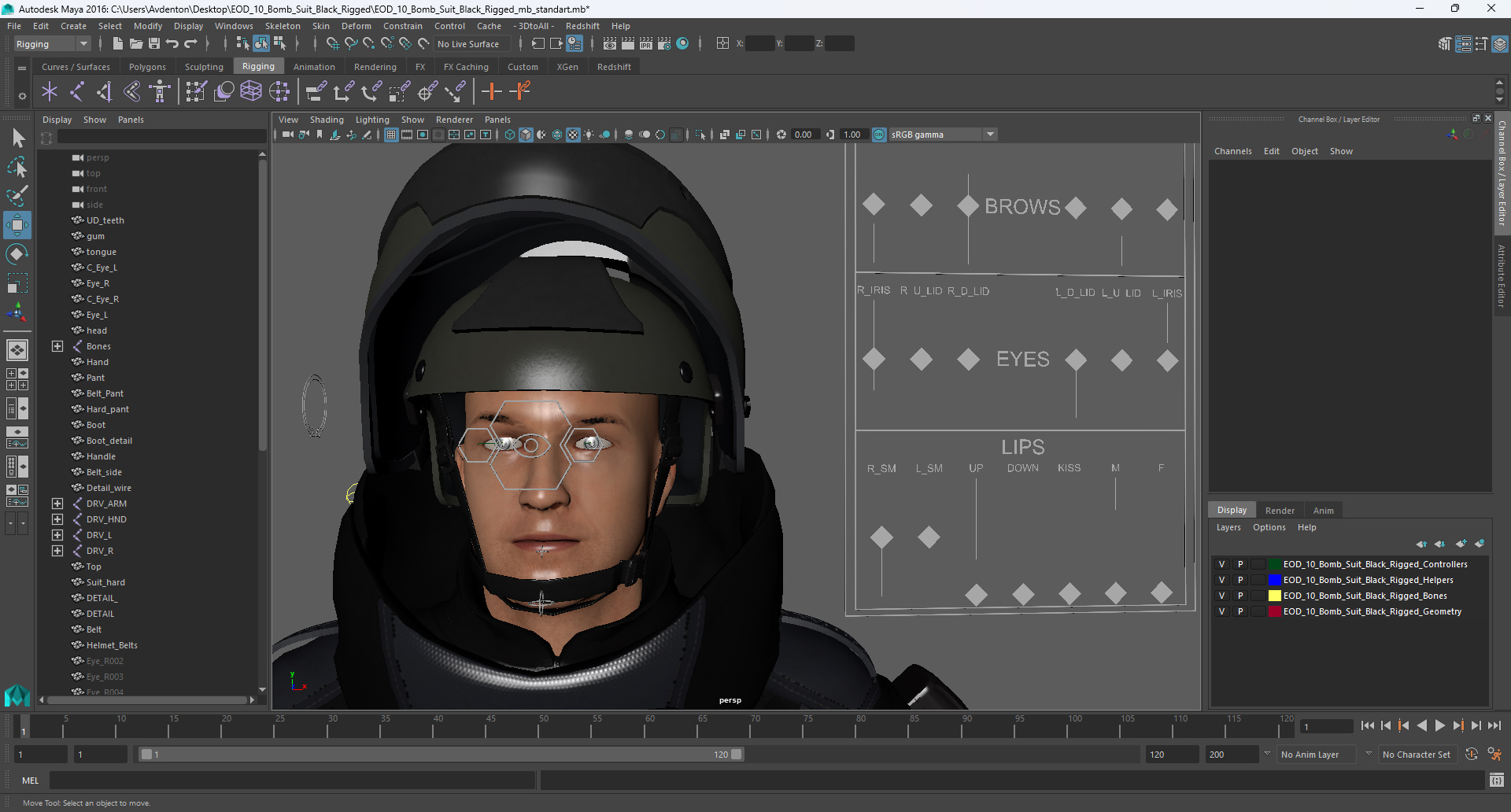 3D EOD 10 Bomb Suit Black Rigged for Maya model