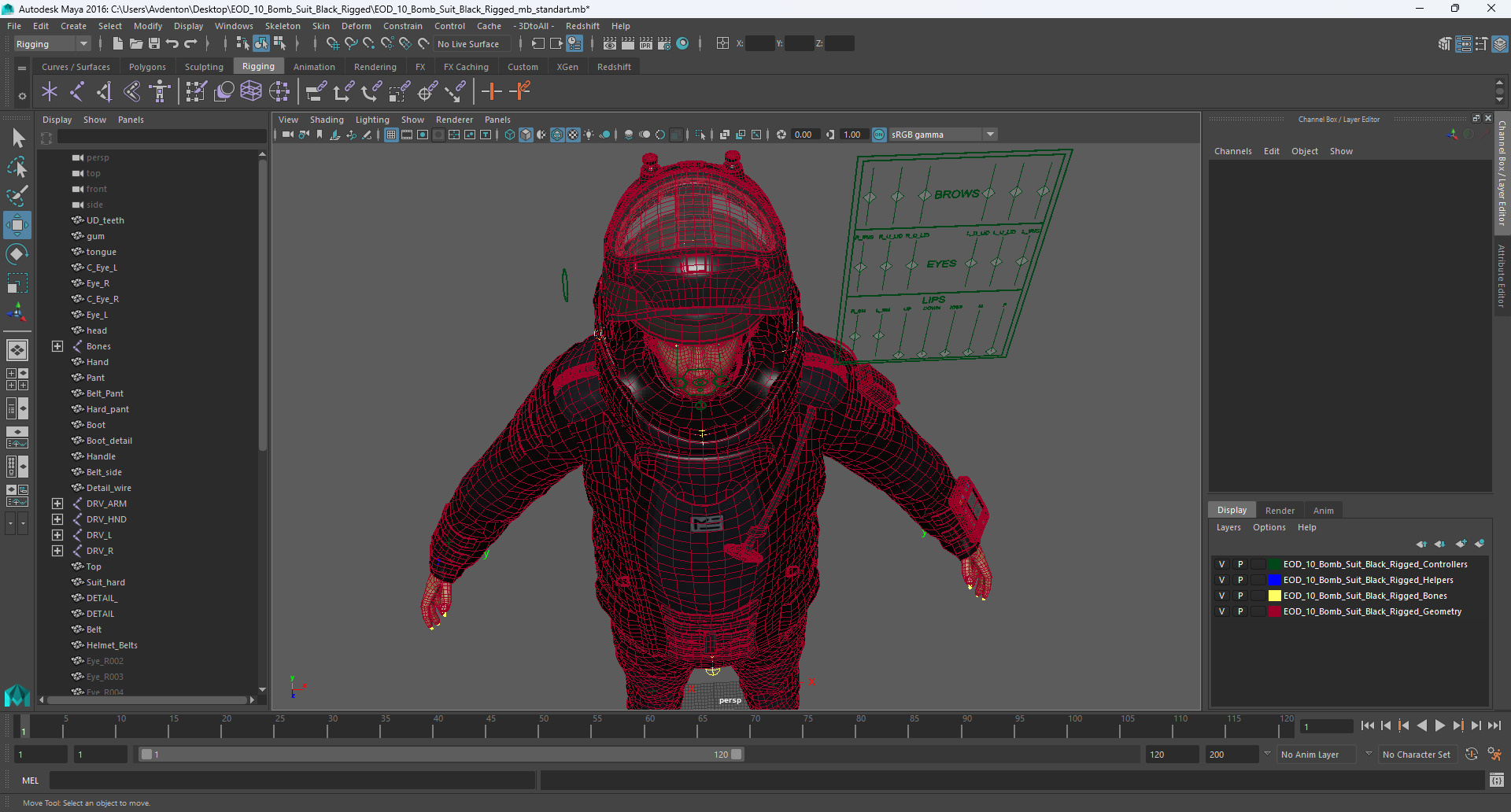 3D EOD 10 Bomb Suit Black Rigged for Maya model