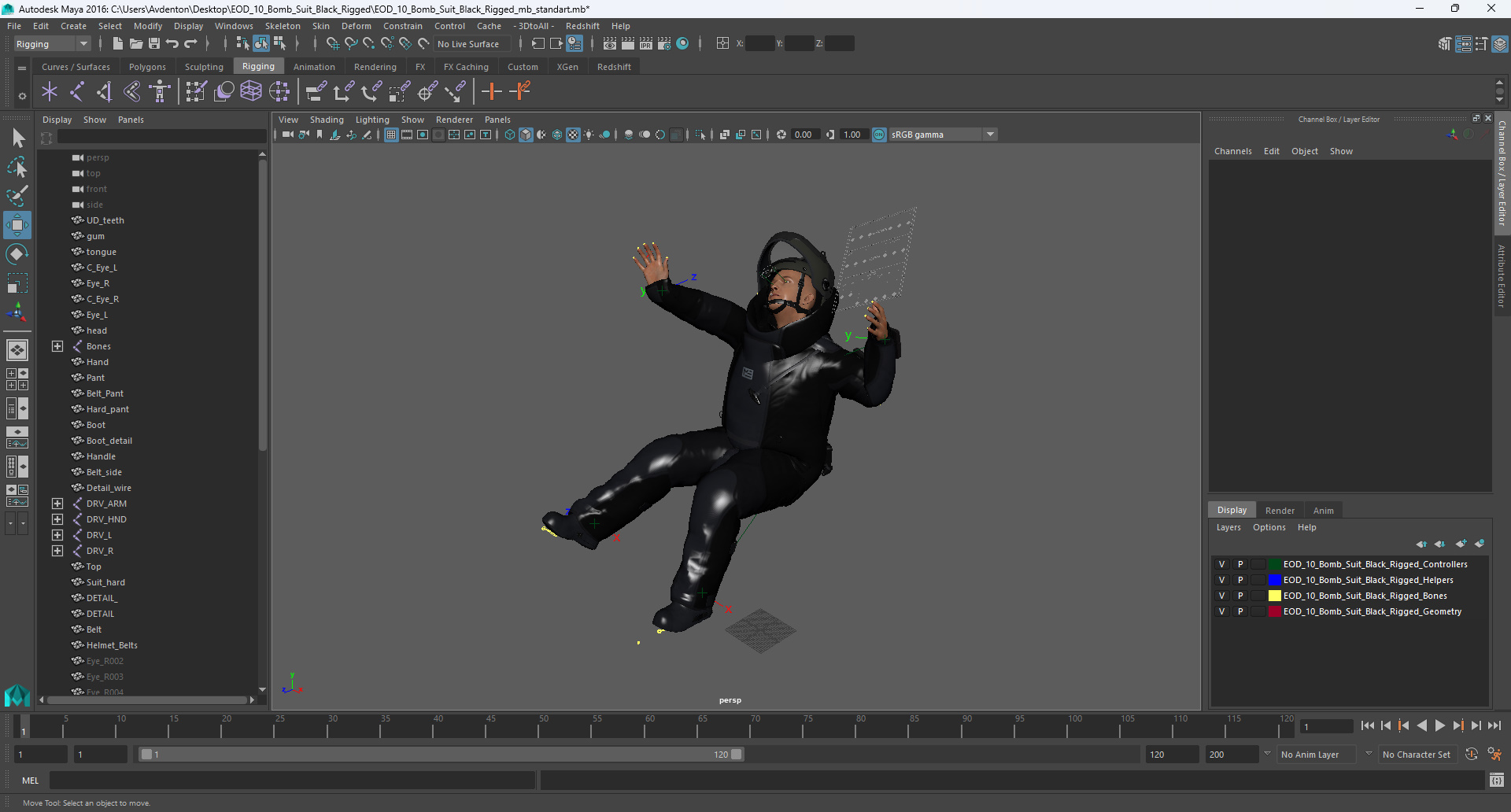 3D EOD 10 Bomb Suit Black Rigged for Maya model