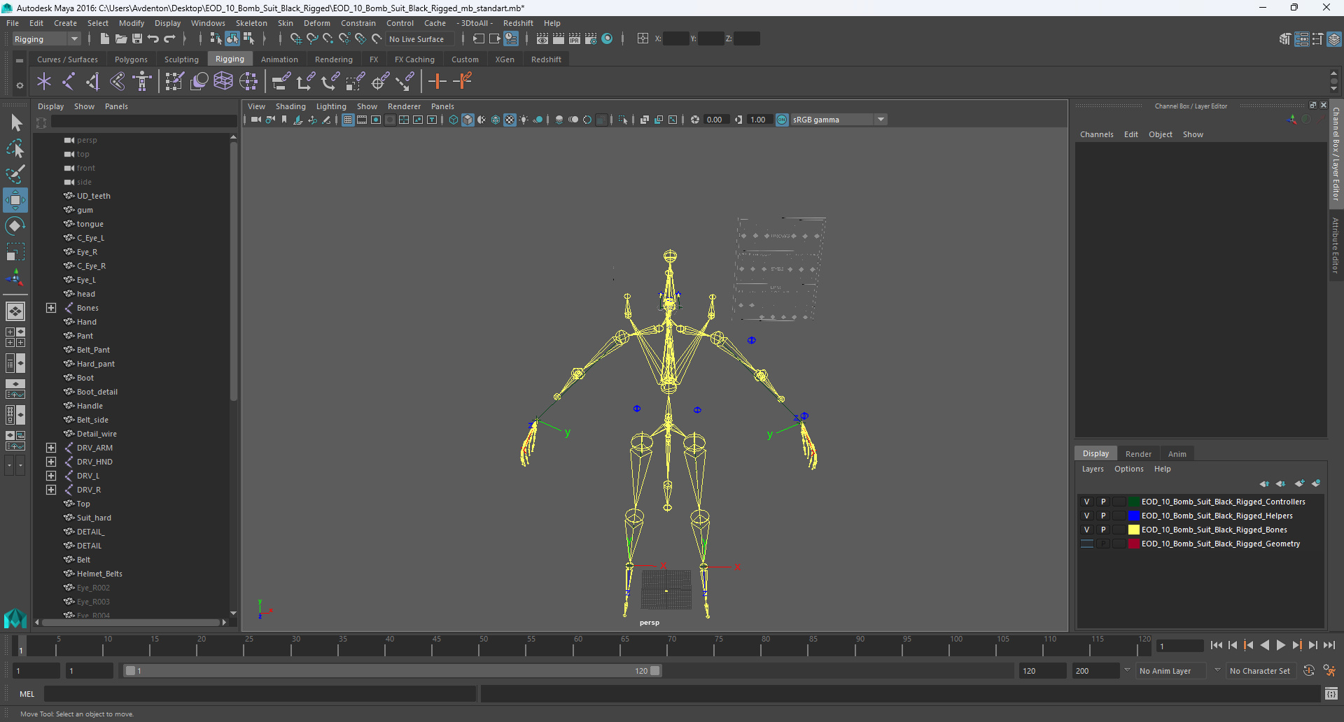 3D EOD 10 Bomb Suit Black Rigged for Maya model